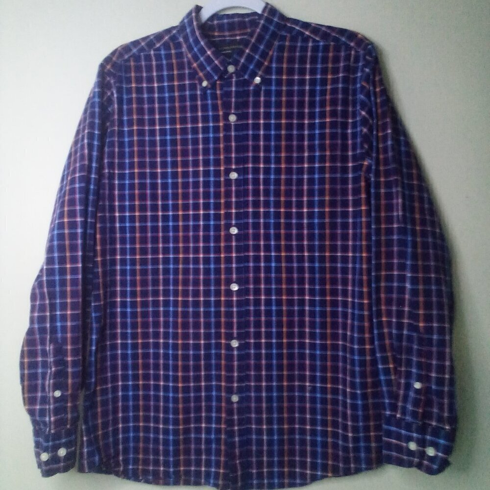 Saddlebred Shirt Men M Long Sleeve Plaid Blue Orange